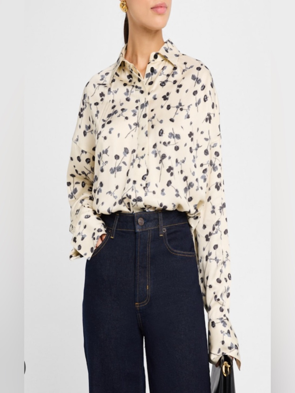 Rag & Bone Martha Cream satin and black Floral Button-Front Shirt size small